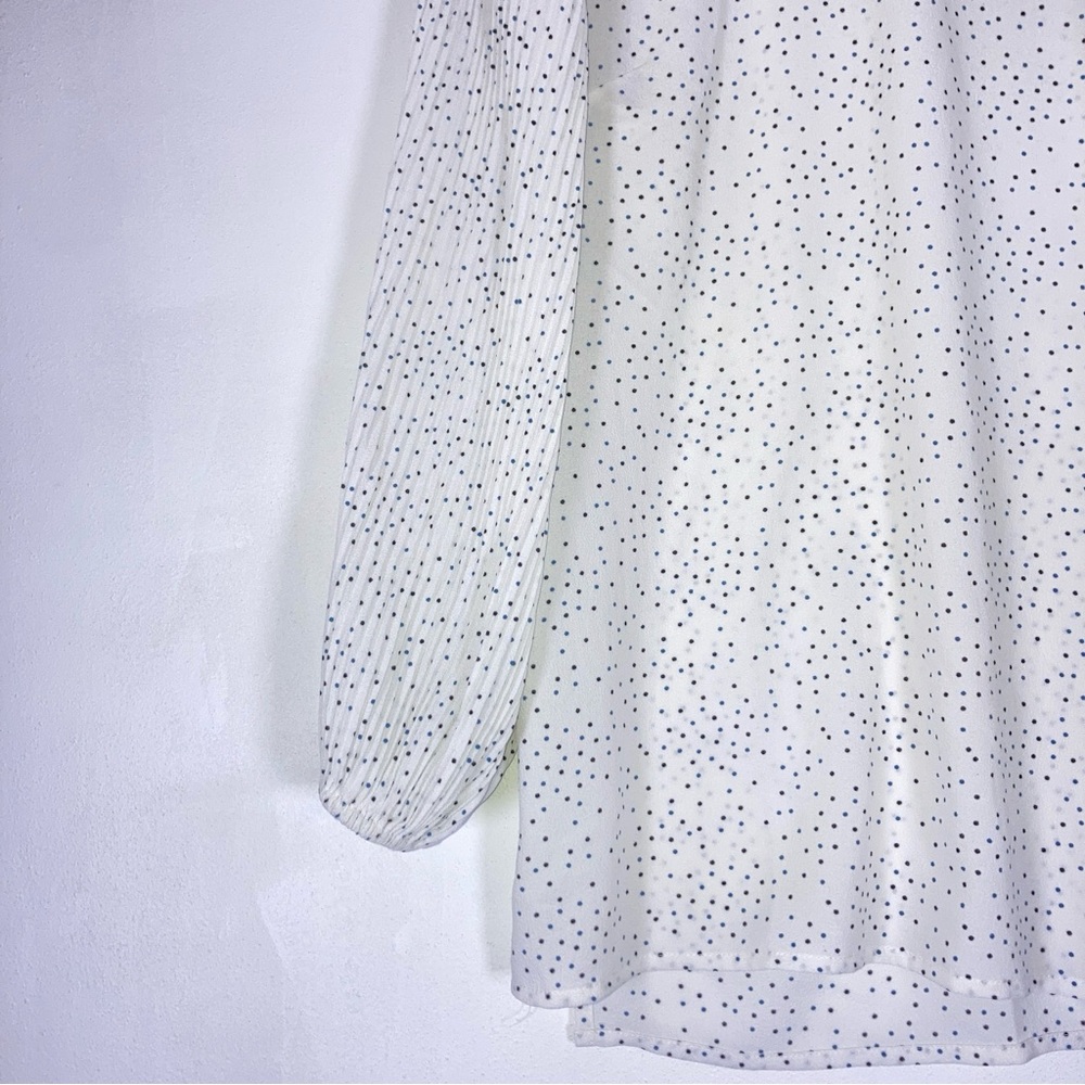 1.State Polka Dot Blouse Balloon Sleeve Round Neck Sz M White Women's - Picture 4 of 16